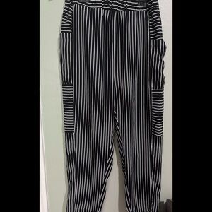 SHEIN Black and White Striped Trousers High-Waisted